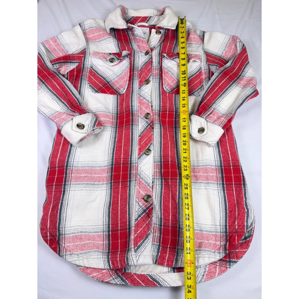 Aerie Oversized Plaid Long Shacket Cotton Lumberjack Shirt Jacket Red White Sz S - Picture 3 of 8